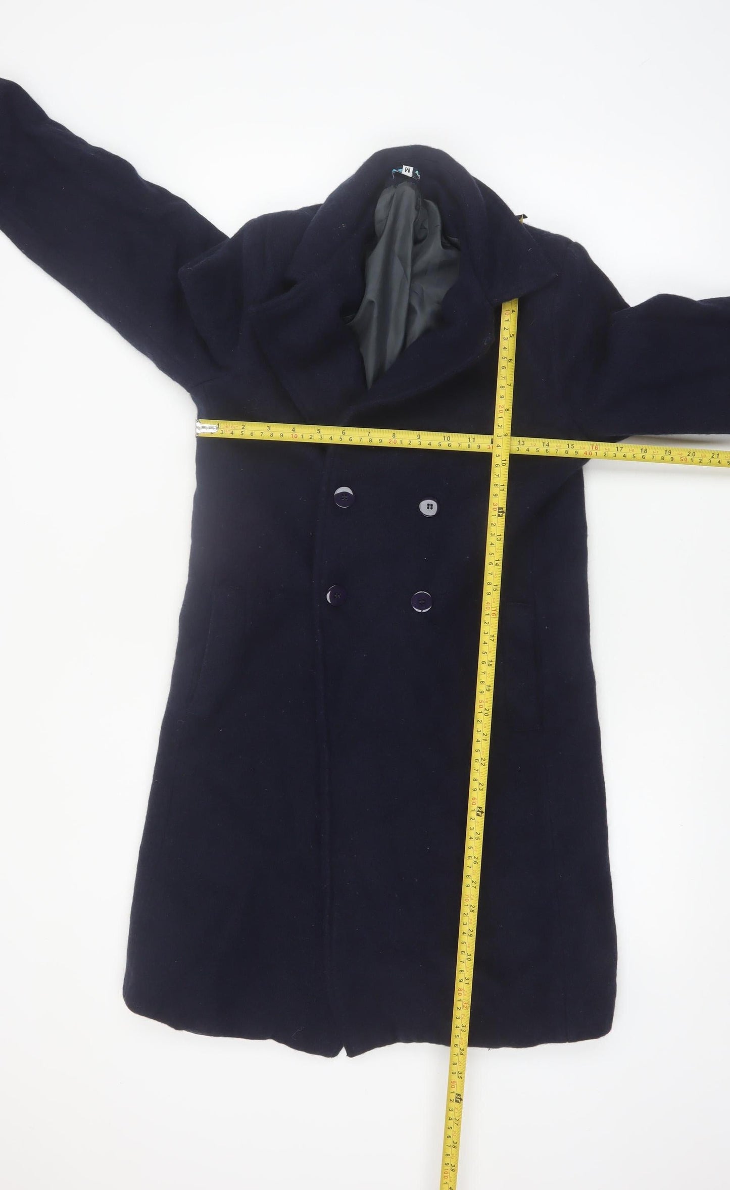 Azul Women's Blue Wool Long Overcoat M Classic Lined Buttoned