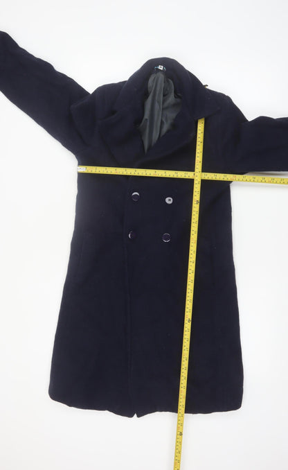 Azul Women's Blue Wool Long Overcoat M Classic Lined Buttoned