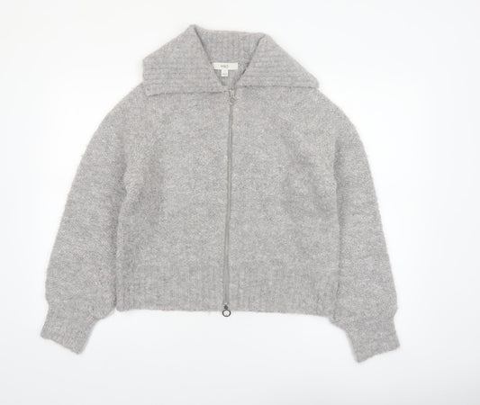 Marks and Spencer Women's Grey Full Zip Wool Blend Jumper M