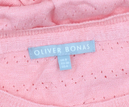Oliver Bonas Women’s Pink Knit Short Sleeve Pullover Jumper Size 8