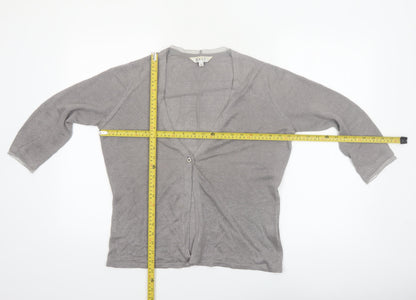 EAST Women’s Grey Linen Silk Cardigan Size 12 V-Neck 3/4 Sleeve
