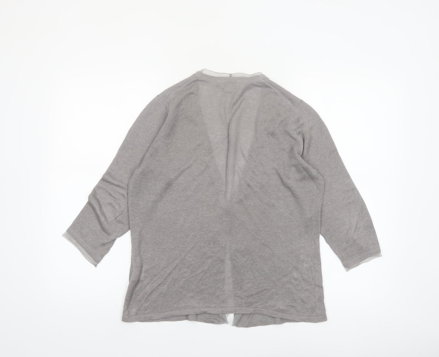 EAST Women’s Grey Linen Silk Cardigan Size 12 V-Neck 3/4 Sleeve