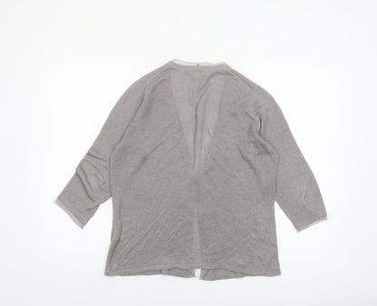 EAST Women’s Grey Linen Silk Cardigan Size 12 V-Neck 3/4 Sleeve