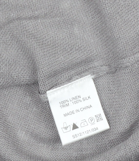 EAST Women’s Grey Linen Silk Cardigan Size 12 V-Neck 3/4 Sleeve