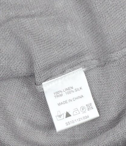 EAST Women’s Grey Linen Silk Cardigan Size 12 V-Neck 3/4 Sleeve