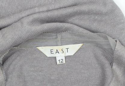 EAST Women’s Grey Linen Silk Cardigan Size 12 V-Neck 3/4 Sleeve