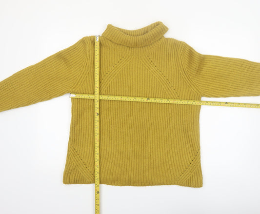 Monsoon Women Yellow Roll Neck Ribbed Knit Jumper Size 16