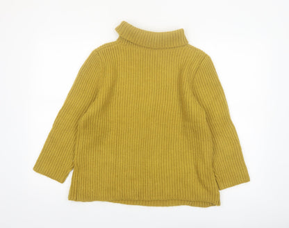 Monsoon Women Yellow Roll Neck Ribbed Knit Jumper Size 16