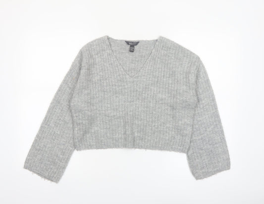 New Look Girls Grey V-Neck Cropped Pullover Jumper Size 12-13 Years