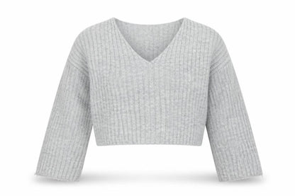 New Look Girls Grey V-Neck Cropped Pullover Jumper Size 12-13 Years