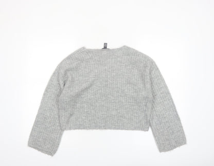 New Look Girls Grey V-Neck Cropped Pullover Jumper Size 12-13 Years