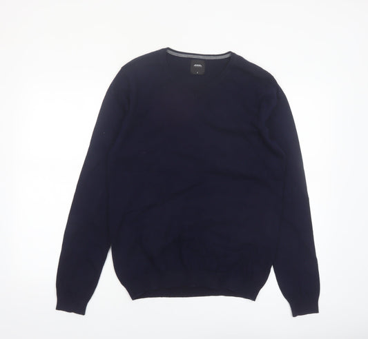 Burton Menswear London Men's Blue V-Neck Cotton Jumper Size S