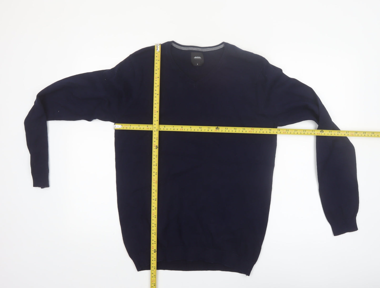 Burton Menswear London Men's Blue V-Neck Cotton Jumper Size S
