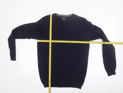 Burton Menswear London Men's Blue V-Neck Cotton Jumper Size S