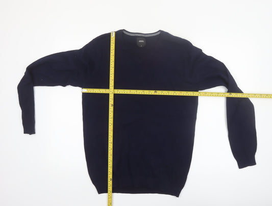 Burton Menswear London Men's Blue V-Neck Cotton Jumper Size S