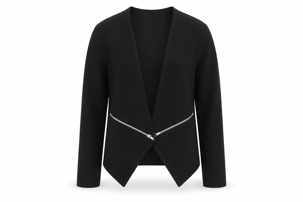 Quiz Women’s Black Zip Detail Slim Fit Blazer Jacket Size 10