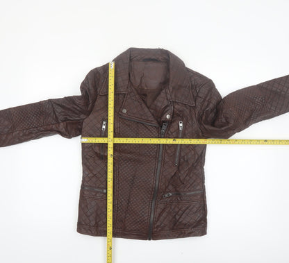 Dunnes Stores Women Brown Quilted Faux Leather Biker Jacket Size 10