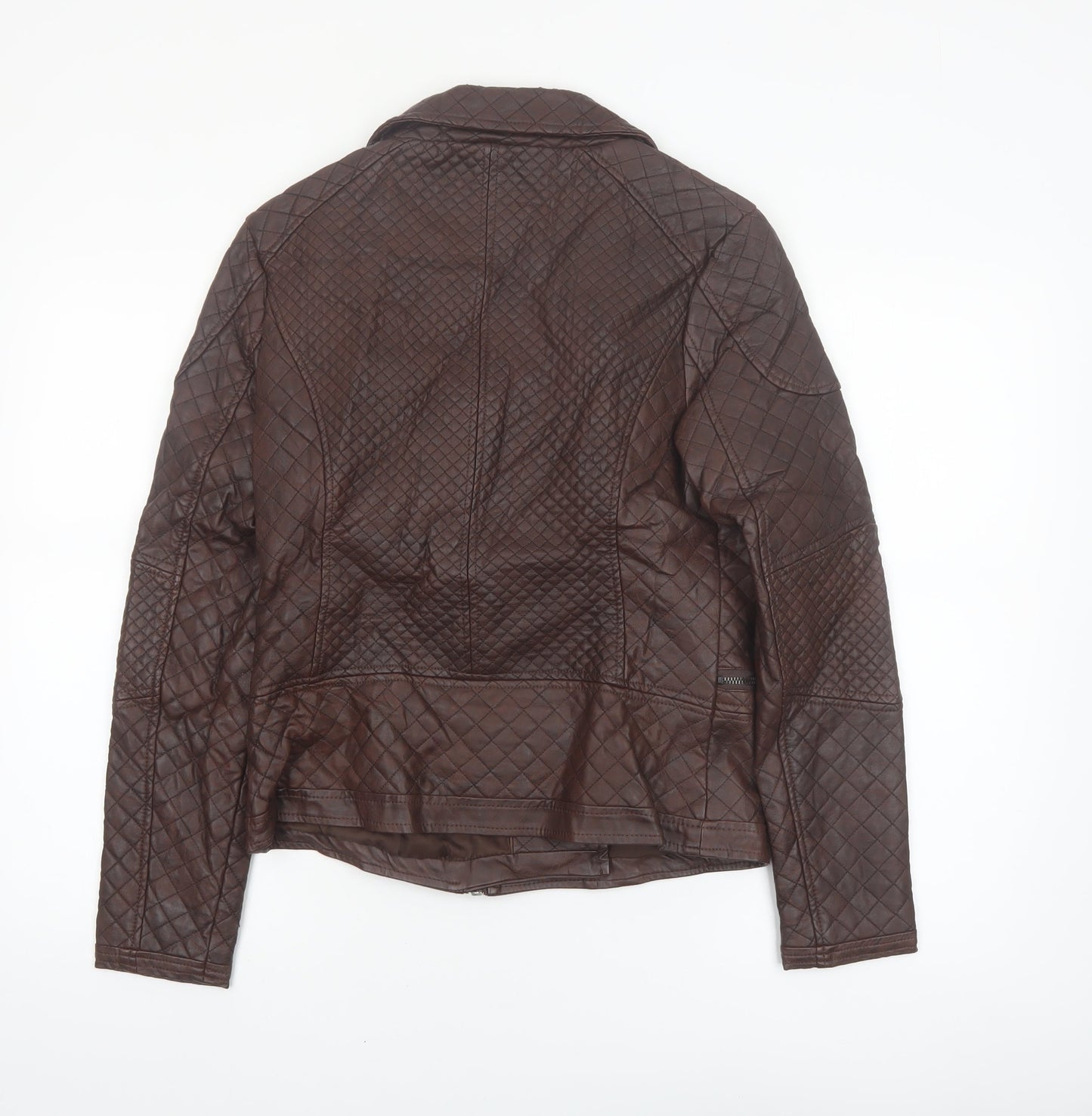 Dunnes Stores Women Brown Quilted Faux Leather Biker Jacket Size 10