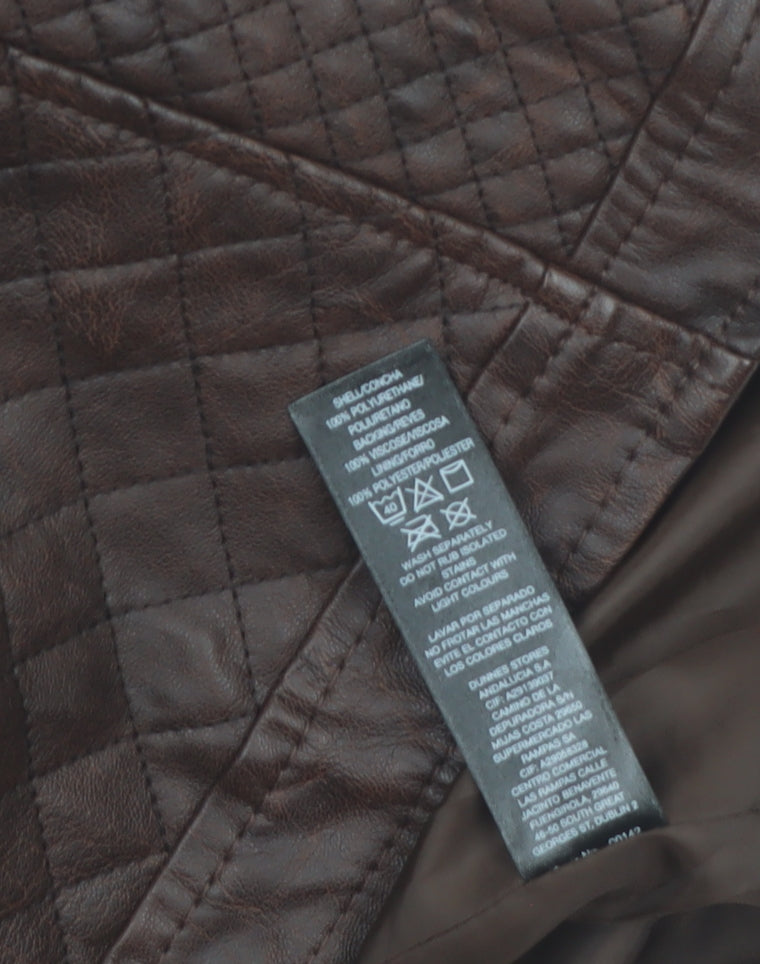 Dunnes Stores Women Brown Quilted Faux Leather Biker Jacket Size 10