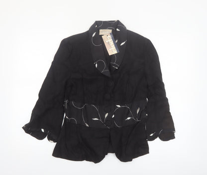 Cloda Women Black Linen Floral Trim Suit Jacket M