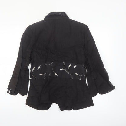 Cloda Women Black Linen Floral Trim Suit Jacket M