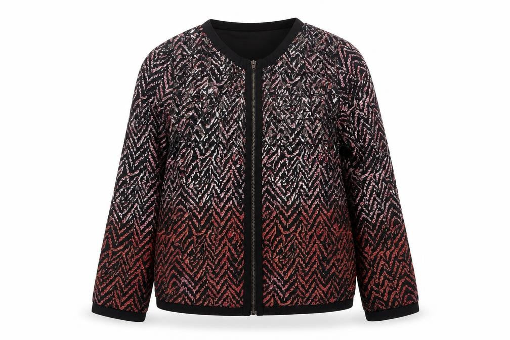 Atmosphere Womens Red Black Geometric Bomber Jacket Size 10
