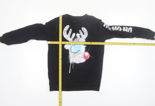 Next Boys Black Reindeer Graphic Pullover Sweatshirt 9 Years