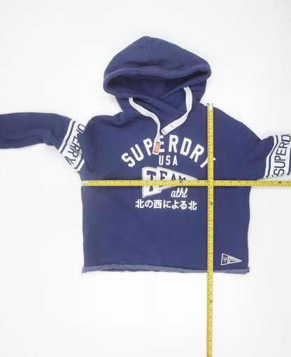 Superdry Women Blue Medium Pullover Hoodie with Logo Print