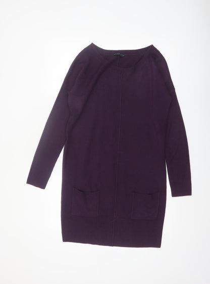 Dorothy Perkins Women Purple Size 12 Long Sleeve Knit Jumper Dress