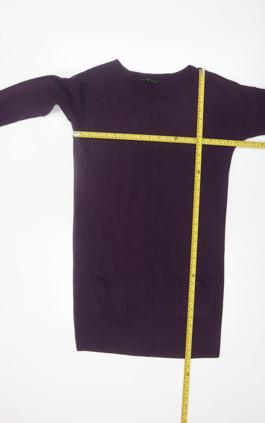 Dorothy Perkins Women Purple Size 12 Long Sleeve Knit Jumper Dress