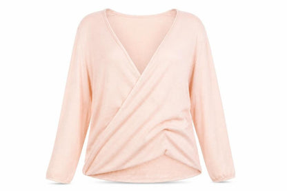 Emreco Women's Pink Wrap V-Neck Linen Blend Jumper Size 16