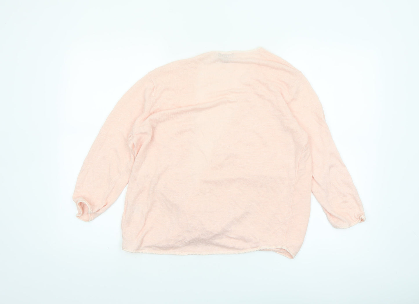 Emreco Women's Pink Wrap V-Neck Linen Blend Jumper Size 16