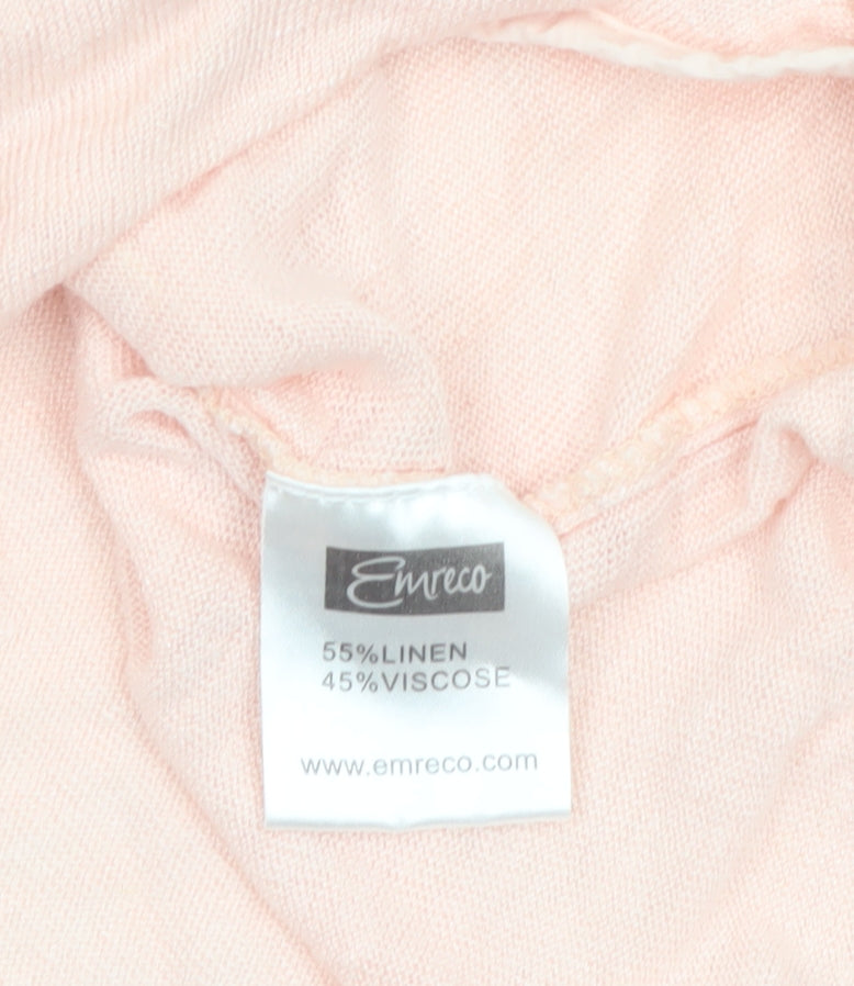 Emreco Women's Pink Wrap V-Neck Linen Blend Jumper Size 16