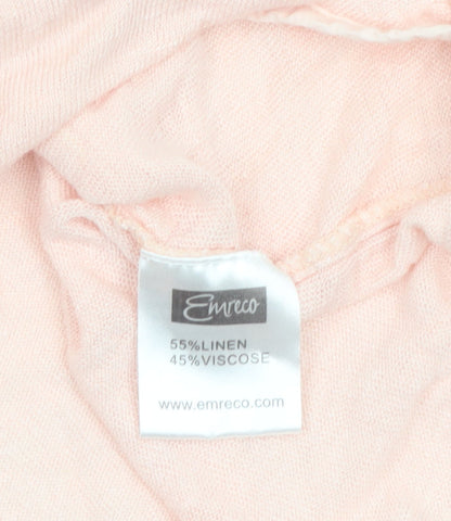 Emreco Women's Pink Wrap V-Neck Linen Blend Jumper Size 16