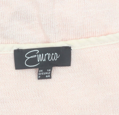 Emreco Women's Pink Wrap V-Neck Linen Blend Jumper Size 16
