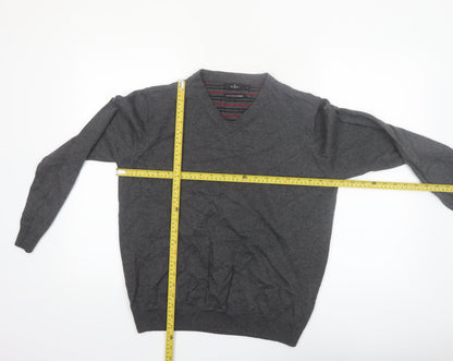 Jeff Banks Mens Grey Cotton Cashmere V-Neck Jumper Size L