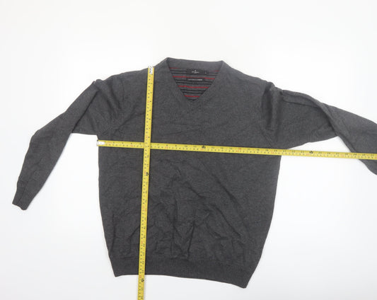 Jeff Banks Mens Grey Cotton Cashmere V-Neck Jumper Size L