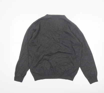Jeff Banks Mens Grey Cotton Cashmere V-Neck Jumper Size L