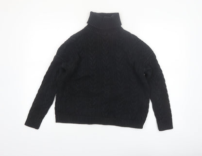 Superdry Women's Black Roll Neck Cable Knit Jumper Size 10
