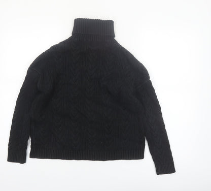 Superdry Women's Black Roll Neck Cable Knit Jumper Size 10