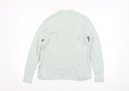 Marks and Spencer Women's Green Cotton Rib Knit Jumper Size 14
