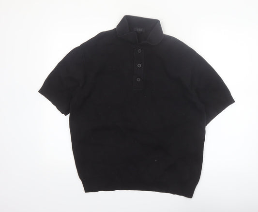 COS Men's Black Cotton Short Sleeve Polo Shirt Size S