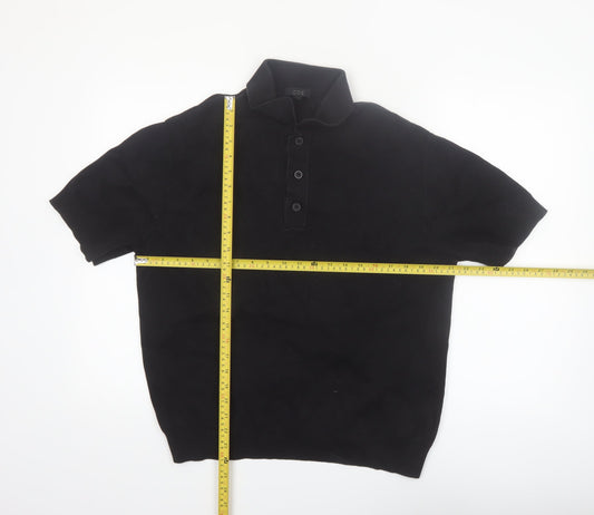 COS Men's Black Cotton Short Sleeve Polo Shirt Size S