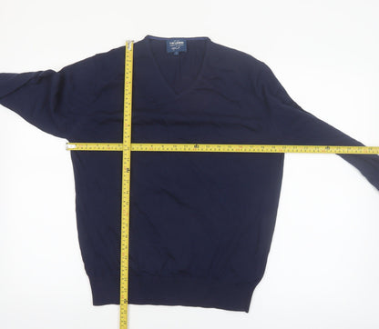 T.M. Lewin Men's Blue Cotton V-Neck Pullover Jumper Size S