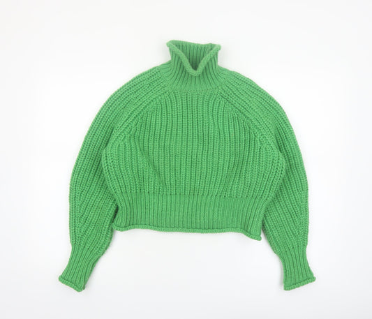 H&M Womens Green Roll Neck Chunky-Knit Jumper Size S
