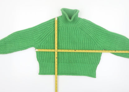 H&M Womens Green Roll Neck Chunky-Knit Jumper Size S