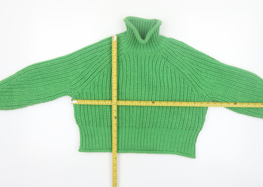 H&M Womens Green Roll Neck Chunky-Knit Jumper Size S