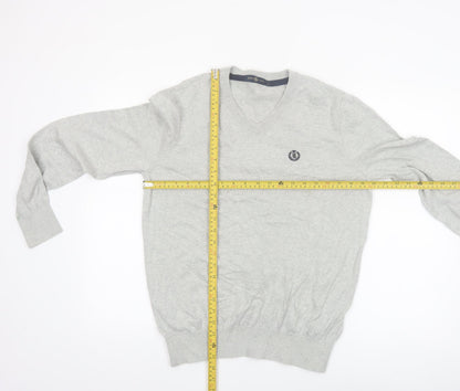 Henri Lloyd Men's Grey Cotton V-Neck Jumper Size S