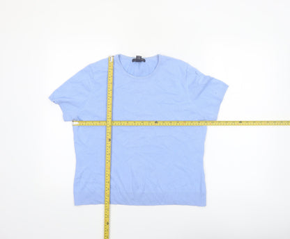 Lands' End Women's Blue Cotton Knit Short Sleeve Crew Neck Jumper M
