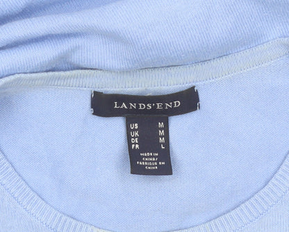 Lands' End Women's Blue Cotton Knit Short Sleeve Crew Neck Jumper M